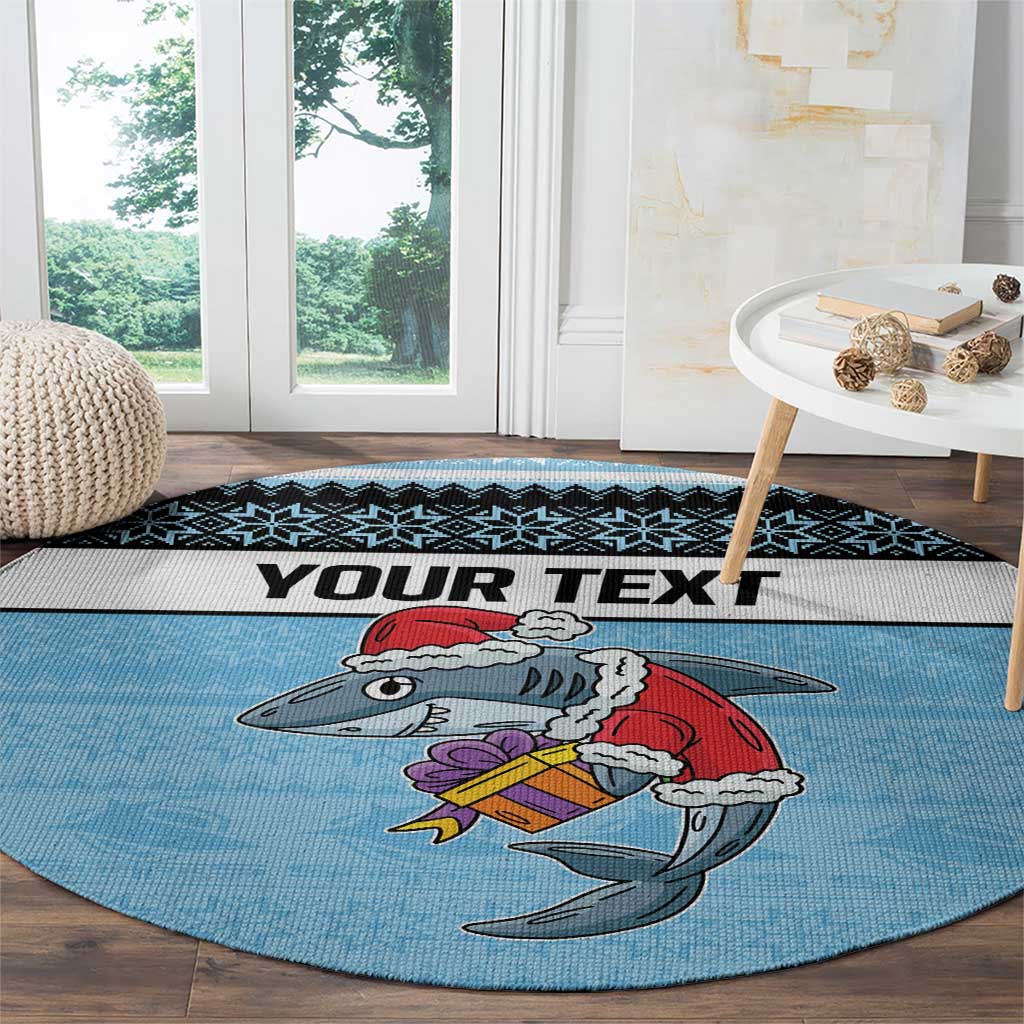 NRL Cronulla-Sutherland Christmas Personalised Round Carpet with Sharkies Santa