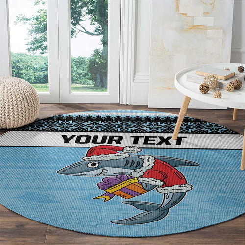 NRL Cronulla-Sutherland Christmas Personalised Round Carpet with Sharkies Santa