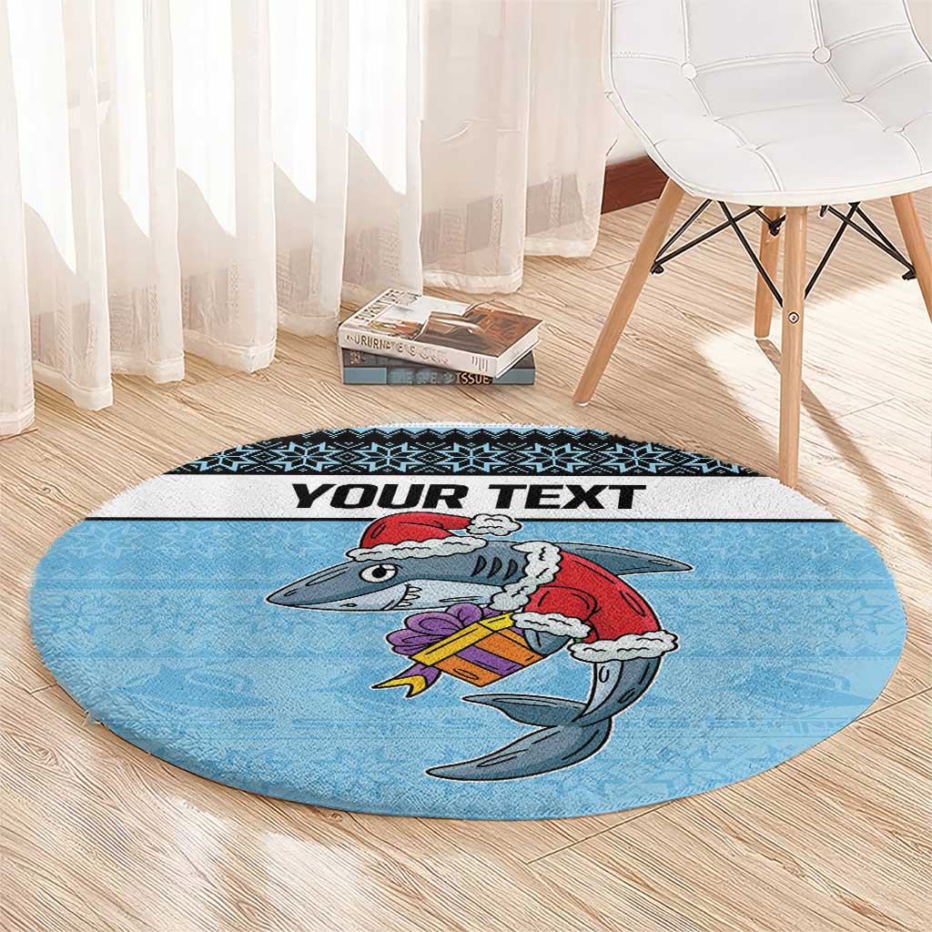 NRL Cronulla-Sutherland Christmas Personalised Round Carpet with Sharkies Santa