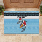 NRL Cronulla-Sutherland Christmas Personalised Rubber Doormat with Sharkies Santa