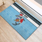 NRL Cronulla-Sutherland Christmas Personalised Rubber Doormat with Sharkies Santa