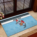 NRL Cronulla-Sutherland Christmas Personalised Rubber Doormat with Sharkies Santa