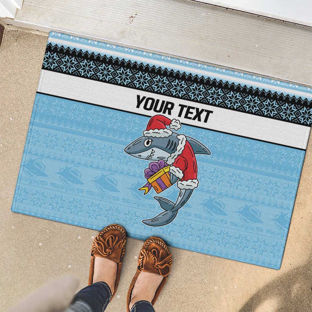 NRL Cronulla-Sutherland Christmas Personalised Rubber Doormat with Sharkies Santa