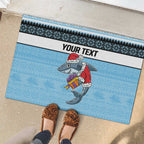 NRL Cronulla-Sutherland Christmas Personalised Rubber Doormat with Sharkies Santa