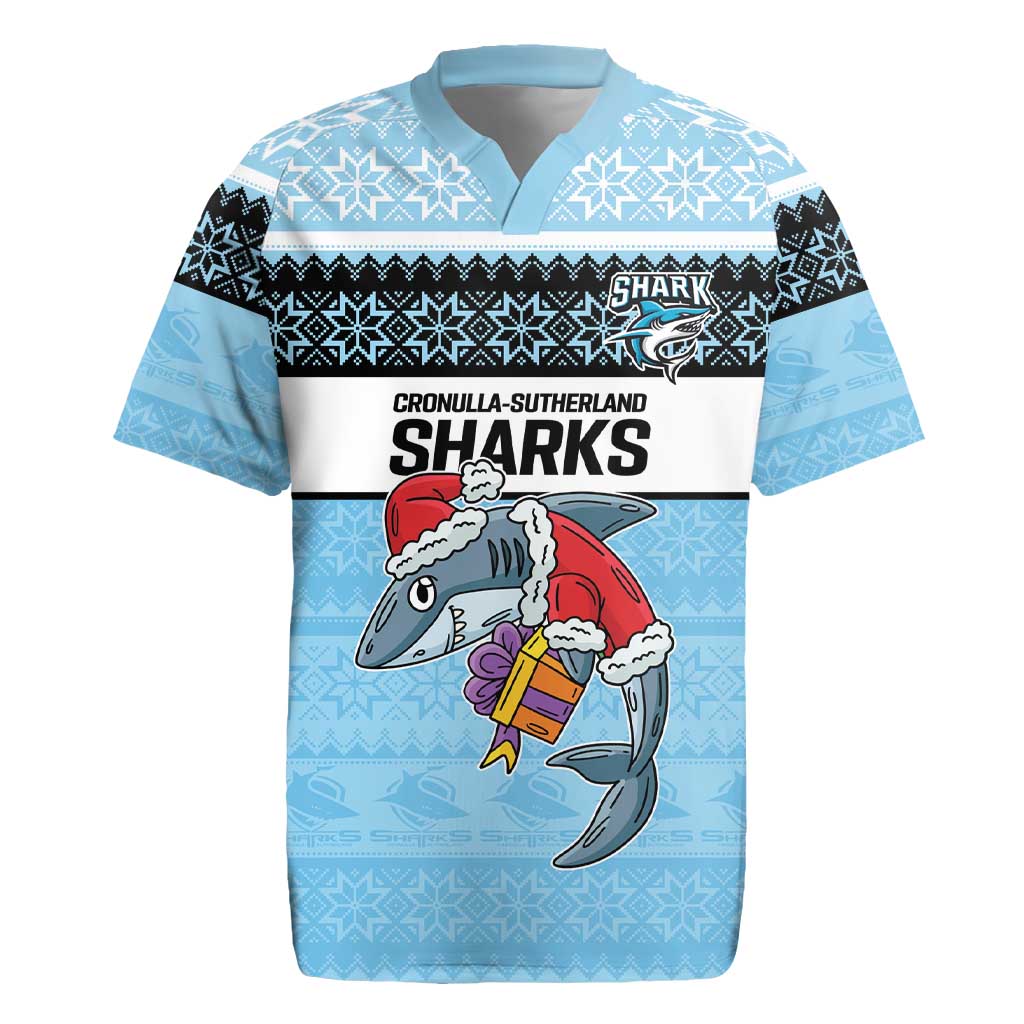 NRL Cronulla-Sutherland Christmas Personalised Rugby Jersey with Sharkies Santa