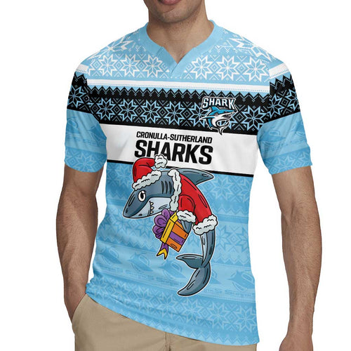 NRL Cronulla-Sutherland Christmas Personalised Rugby Jersey with Sharkies Santa