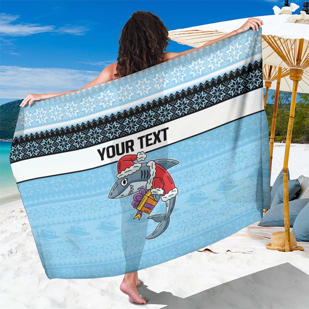 NRL Cronulla-Sutherland Christmas Personalised Sarong with Sharkies Santa