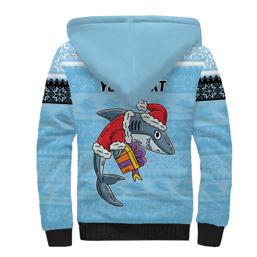 NRL Cronulla-Sutherland Christmas Personalised Sherpa Hoodie with Sharkies Santa