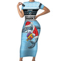 NRL Cronulla-Sutherland Christmas Personalised Short Sleeve Bodycon Dress with Sharkies Santa