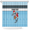 NRL Cronulla-Sutherland Christmas Personalised Shower Curtain with Sharkies Santa