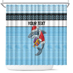 NRL Cronulla-Sutherland Christmas Personalised Shower Curtain with Sharkies Santa