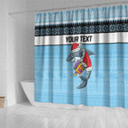 NRL Cronulla-Sutherland Christmas Personalised Shower Curtain with Sharkies Santa