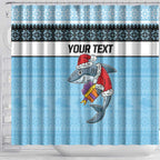 NRL Cronulla-Sutherland Christmas Personalised Shower Curtain with Sharkies Santa