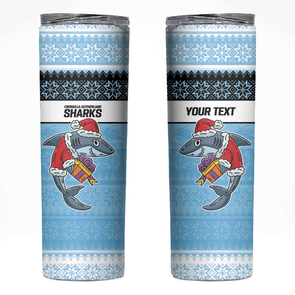 NRL Cronulla-Sutherland Christmas Personalised Skinny Tumbler with Sharkies Santa