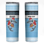 NRL Cronulla-Sutherland Christmas Personalised Skinny Tumbler with Sharkies Santa