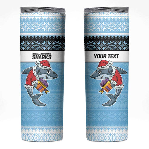 NRL Cronulla-Sutherland Christmas Personalised Skinny Tumbler with Sharkies Santa