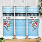 NRL Cronulla-Sutherland Christmas Personalised Skinny Tumbler with Sharkies Santa