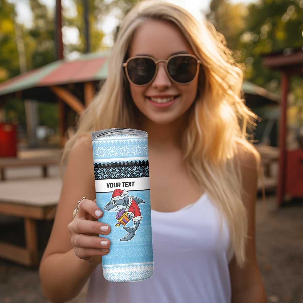NRL Cronulla-Sutherland Christmas Personalised Skinny Tumbler with Sharkies Santa