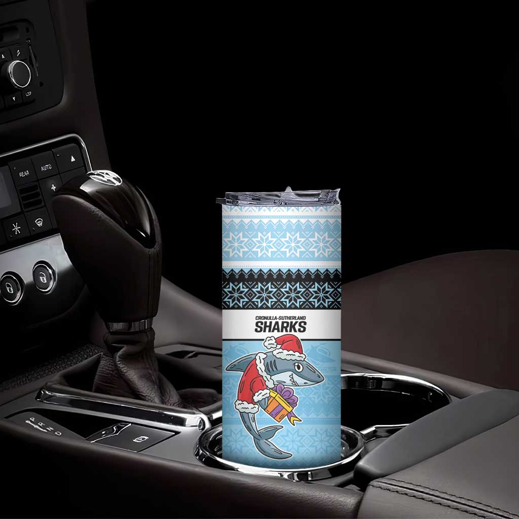 NRL Cronulla-Sutherland Christmas Personalised Skinny Tumbler with Sharkies Santa
