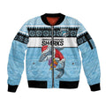 NRL Cronulla-Sutherland Christmas Personalised Sleeve Zip Bomber Jacket with Sharkies Santa