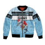 NRL Cronulla-Sutherland Christmas Personalised Sleeve Zip Bomber Jacket with Sharkies Santa