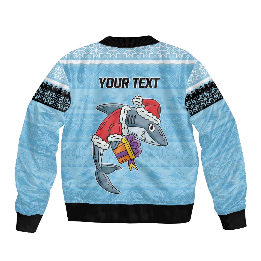 NRL Cronulla-Sutherland Christmas Personalised Sleeve Zip Bomber Jacket with Sharkies Santa
