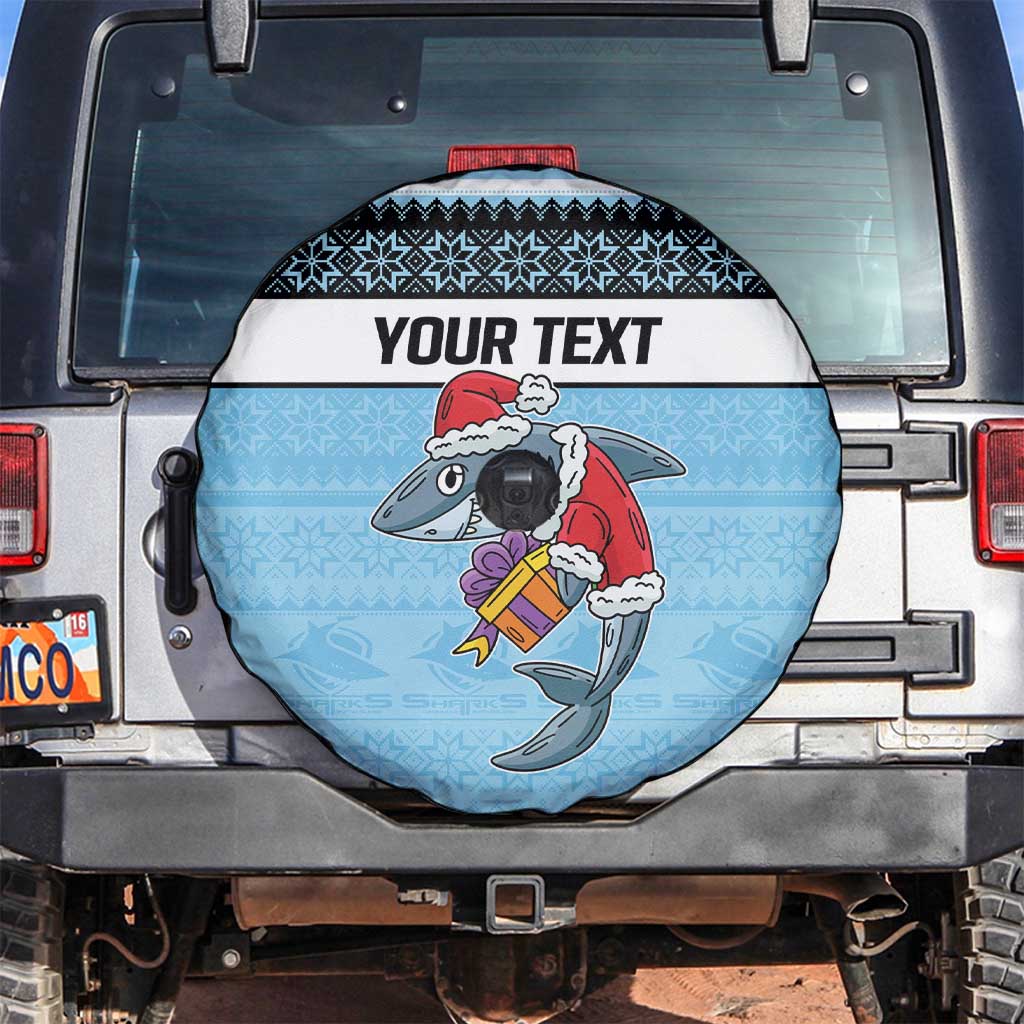 NRL Cronulla-Sutherland Christmas Personalised Spare Tire Cover with Sharkies Santa