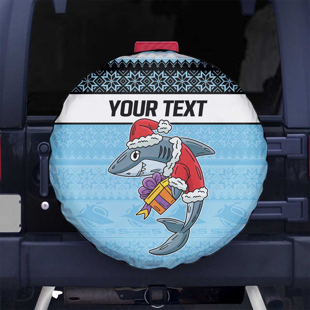 NRL Cronulla-Sutherland Christmas Personalised Spare Tire Cover with Sharkies Santa