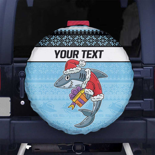 NRL Cronulla-Sutherland Christmas Personalised Spare Tire Cover with Sharkies Santa