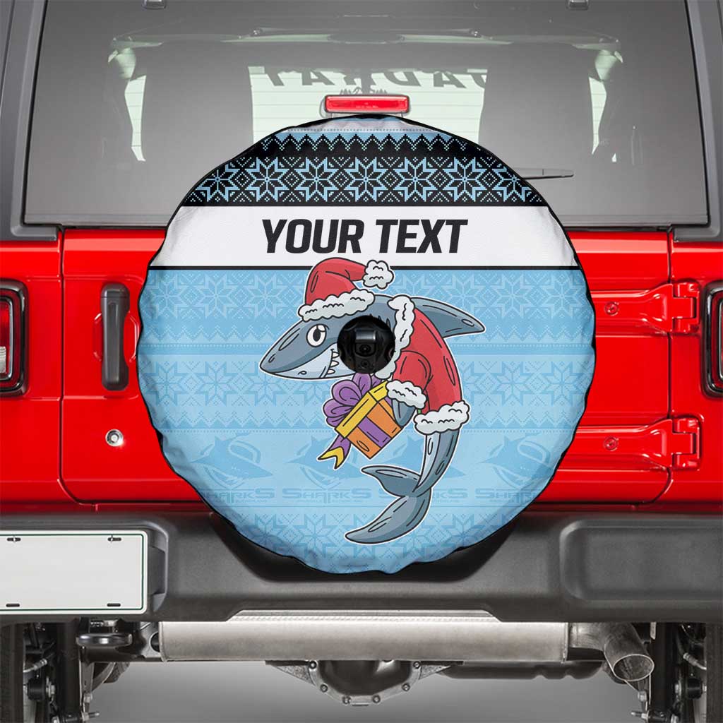 NRL Cronulla-Sutherland Christmas Personalised Spare Tire Cover with Sharkies Santa
