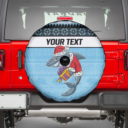 NRL Cronulla-Sutherland Christmas Personalised Spare Tire Cover with Sharkies Santa