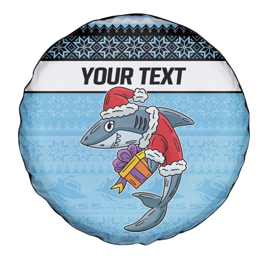 NRL Cronulla-Sutherland Christmas Personalised Spare Tire Cover with Sharkies Santa