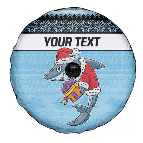 NRL Cronulla-Sutherland Christmas Personalised Spare Tire Cover with Sharkies Santa