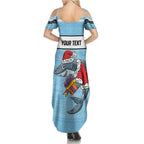 NRL Cronulla-Sutherland Christmas Personalised Summer Maxi Dress with Sharkies Santa