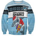 NRL Cronulla-Sutherland Christmas Personalised Sweatshirt with Sharkies Santa