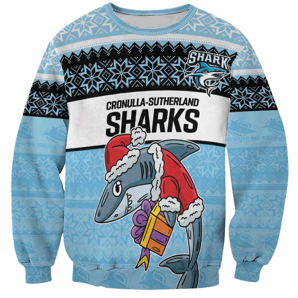 NRL Cronulla-Sutherland Christmas Personalised Sweatshirt with Sharkies Santa