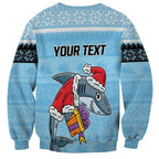 NRL Cronulla-Sutherland Christmas Personalised Sweatshirt with Sharkies Santa