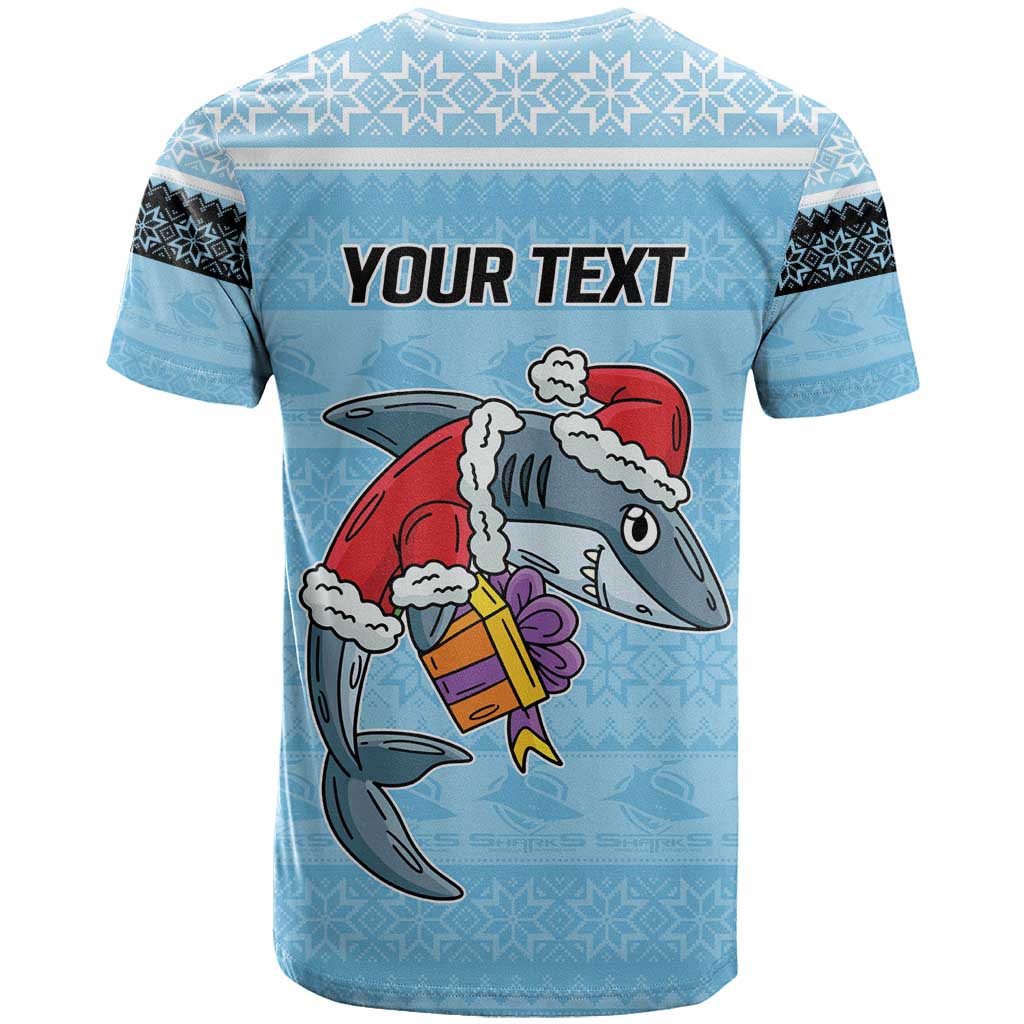 NRL Cronulla-Sutherland Christmas Personalised T Shirt with Sharkies Santa