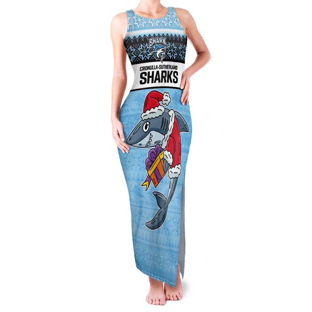 NRL Cronulla-Sutherland Christmas Personalised Tank Maxi Dress with Sharkies Santa