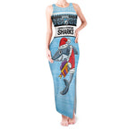 NRL Cronulla-Sutherland Christmas Personalised Tank Maxi Dress with Sharkies Santa