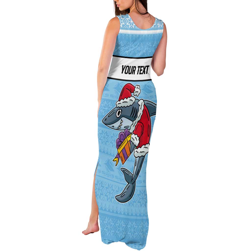NRL Cronulla-Sutherland Christmas Personalised Tank Maxi Dress with Sharkies Santa