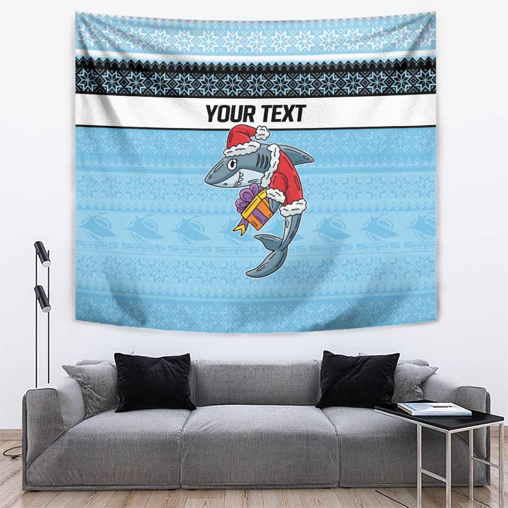 NRL Cronulla-Sutherland Christmas Personalised Tapestry with Sharkies Santa