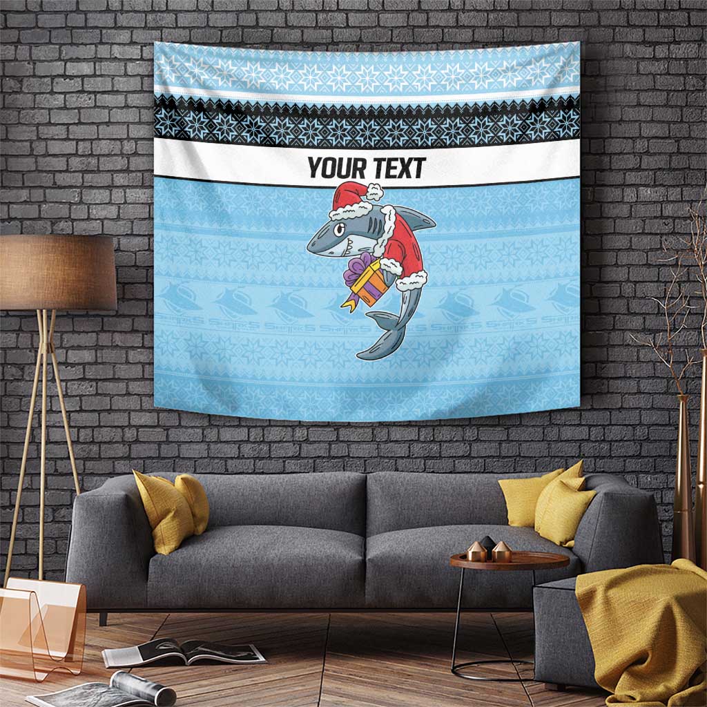 NRL Cronulla-Sutherland Christmas Personalised Tapestry with Sharkies Santa