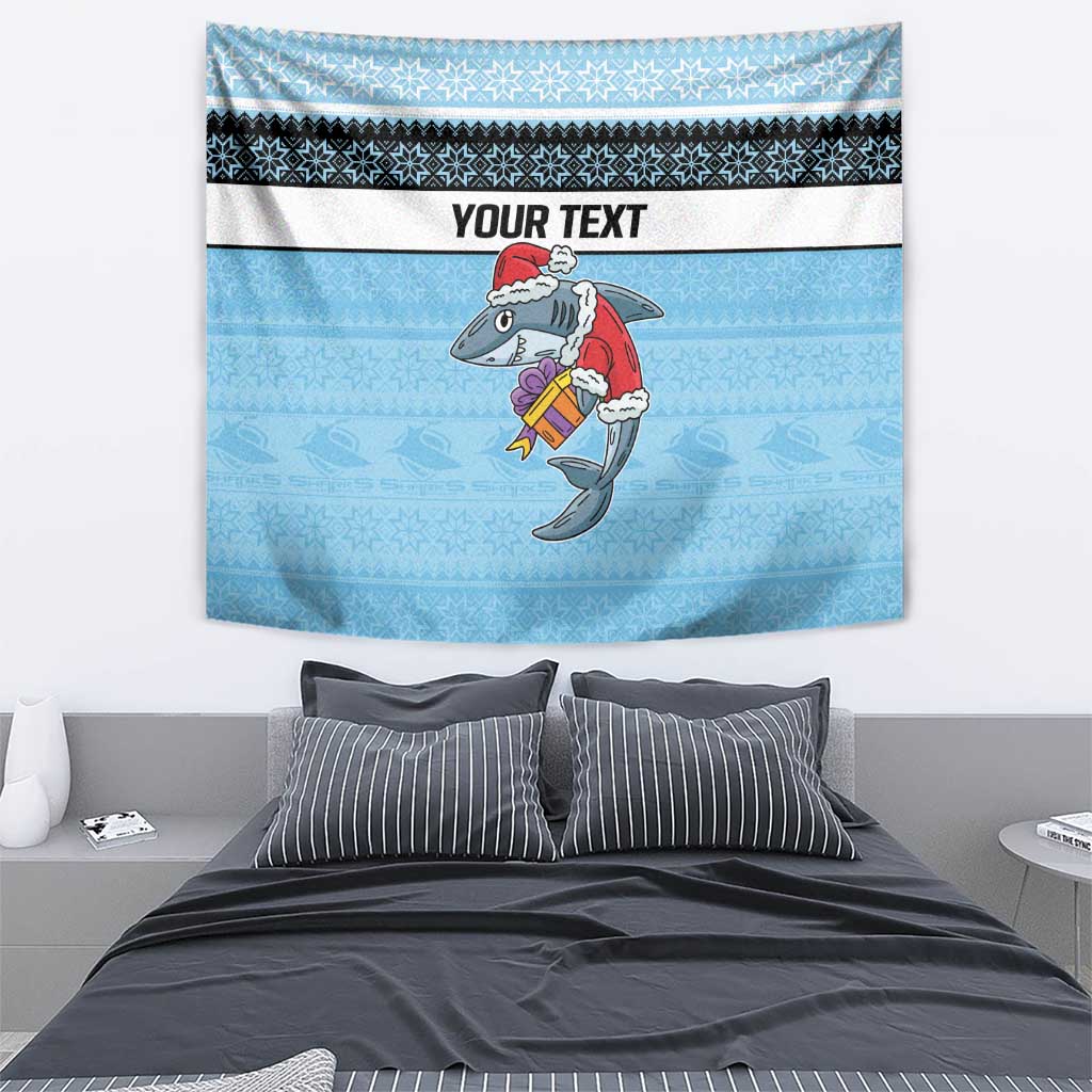 NRL Cronulla-Sutherland Christmas Personalised Tapestry with Sharkies Santa