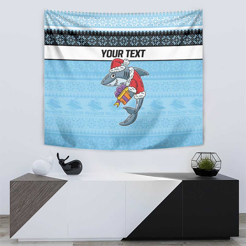 NRL Cronulla-Sutherland Christmas Personalised Tapestry with Sharkies Santa