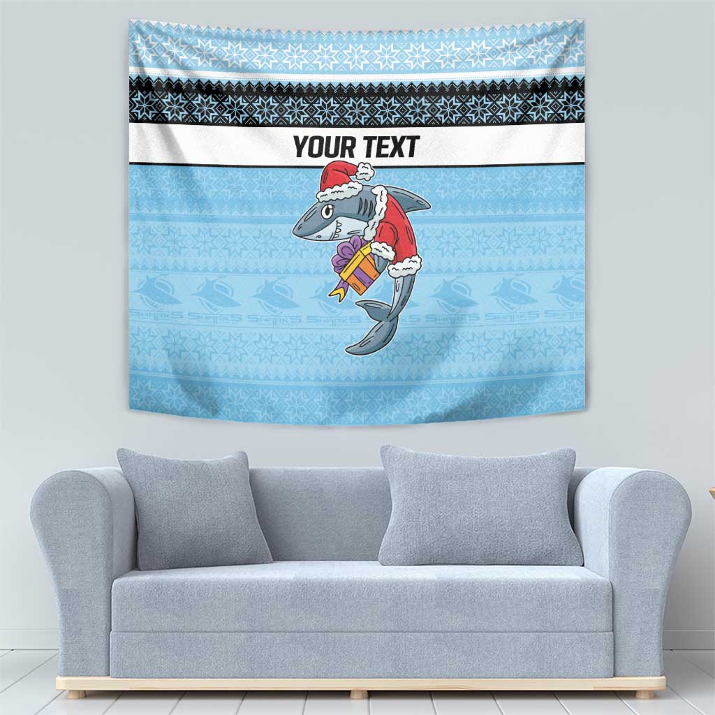 NRL Cronulla-Sutherland Christmas Personalised Tapestry with Sharkies Santa