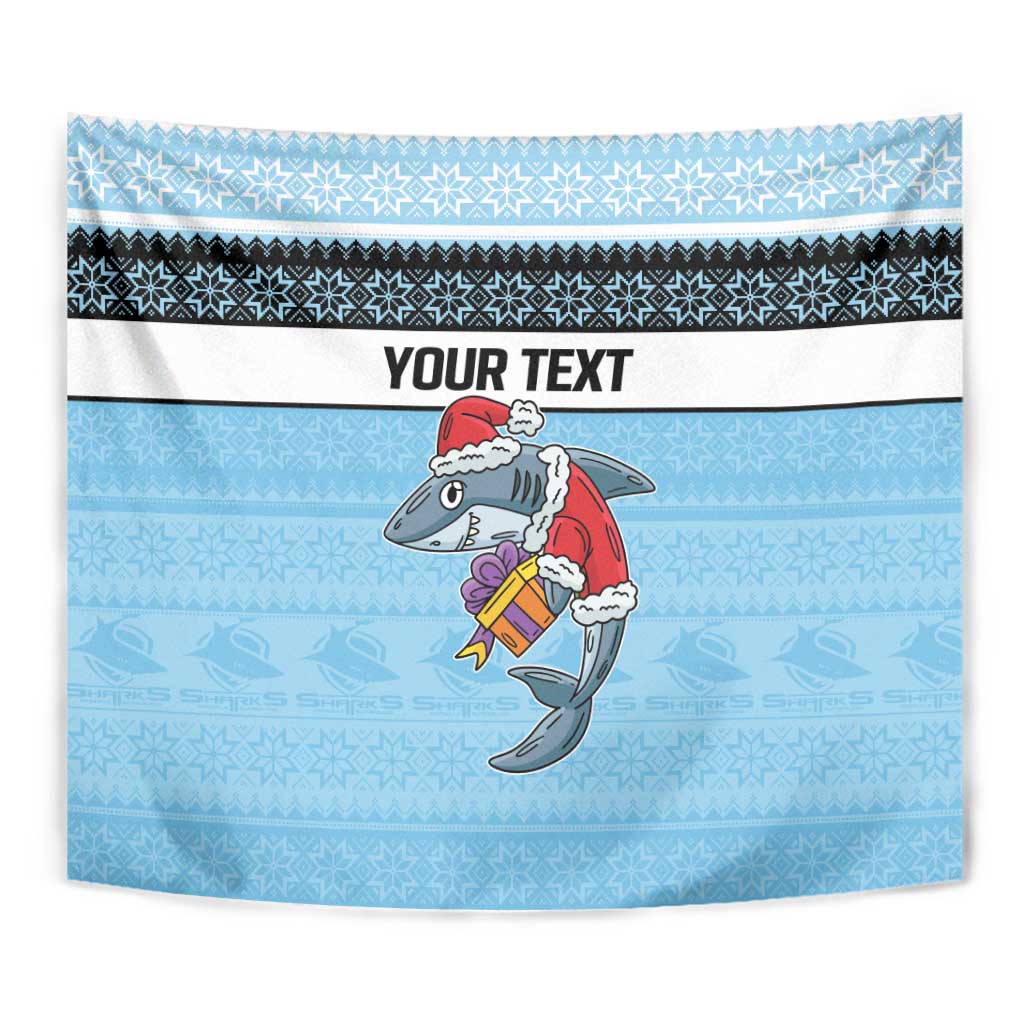 NRL Cronulla-Sutherland Christmas Personalised Tapestry with Sharkies Santa
