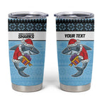 NRL Cronulla-Sutherland Christmas Personalised Tumbler Cup with Sharkies Santa