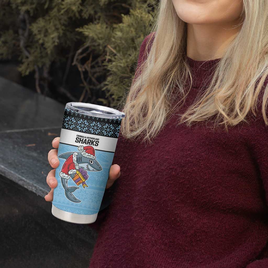 NRL Cronulla-Sutherland Christmas Personalised Tumbler Cup with Sharkies Santa
