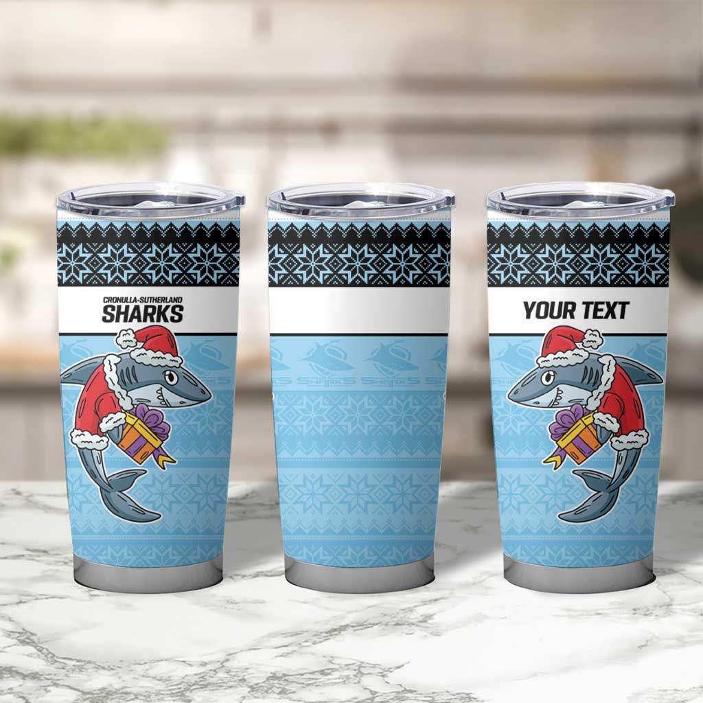 NRL Cronulla-Sutherland Christmas Personalised Tumbler Cup with Sharkies Santa